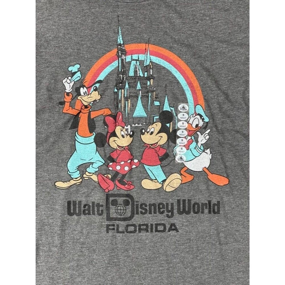NWT Disney Parks Walt Disney World Retro Rainbow T-Shirt Gray Heather - Size S - Picture 2 of 4